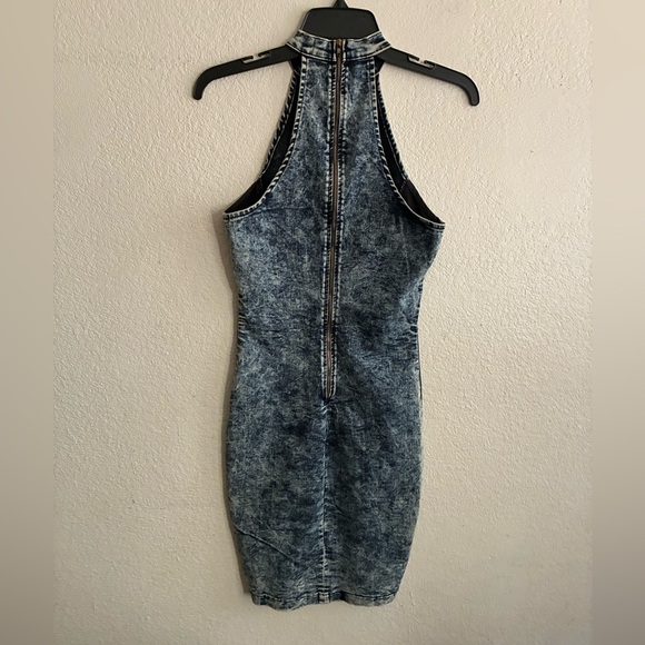 Vibrant MIU Y2K Bodycon Acid Wash Side Contrast Denim Dress S - Picture 8 of 16
